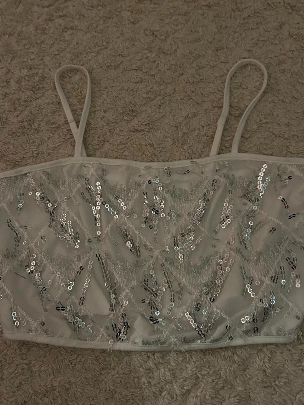 SHEIN Silver Sequin Spaghetti Strap Crop Top